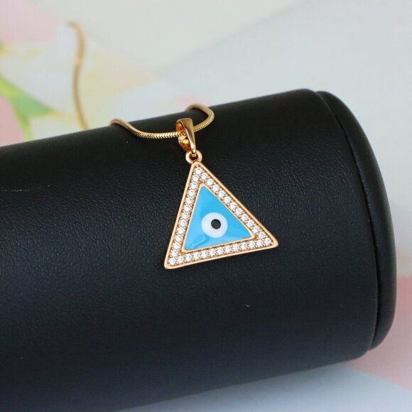 "Triangle Evil Eye Pendant in Rose Gold with CZ Accents, XPPT1394 - Picture 7 of 13